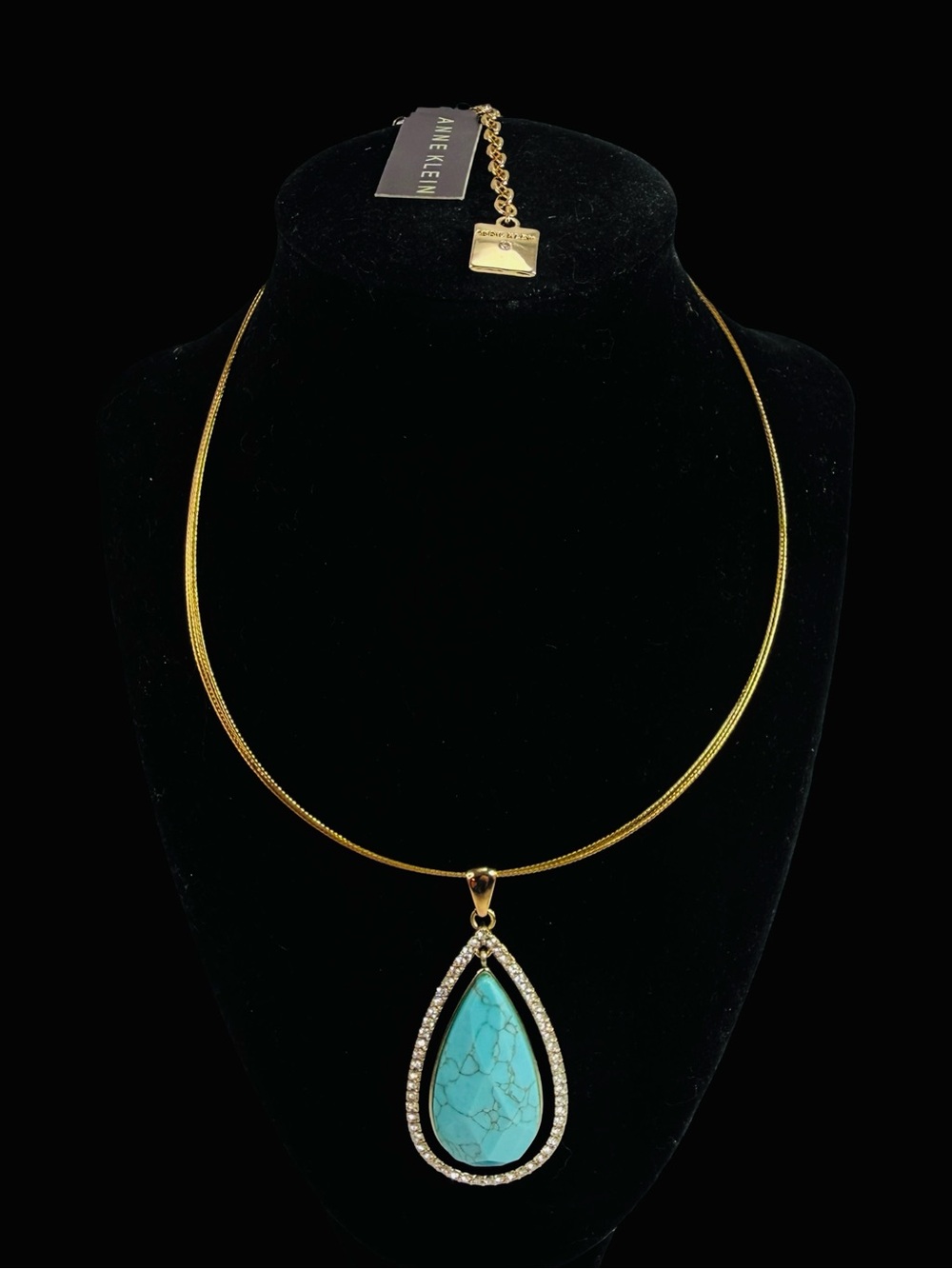 Anne Klein Gold-Tone Necklace with Turquoise Teardrop Pendant and Crystals